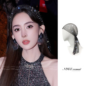 娜扎闪钻头巾黑色性感辣妹蹦迪音乐节舞台表演配饰发饰水钻发带潮