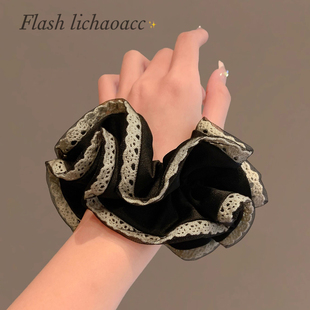 新潮复古黑色发圈网面蕾丝花边肠圈头饰2025新款 韩版 质感布艺头绳