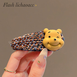 混色编织发夹可爱熊大号侧边夹碎发刘海夹女2025新款bb夹发卡头饰