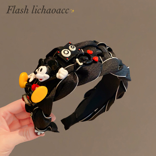 韩版时尚编织黑色发箍米妮重工宽边头箍发卡2025新款压发头饰发饰