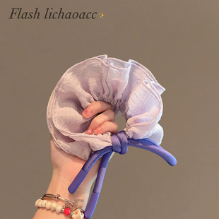 温柔紫色薄纱发圈优雅气质蝴蝶结发绳头饰2025新款品质不伤发肠圈