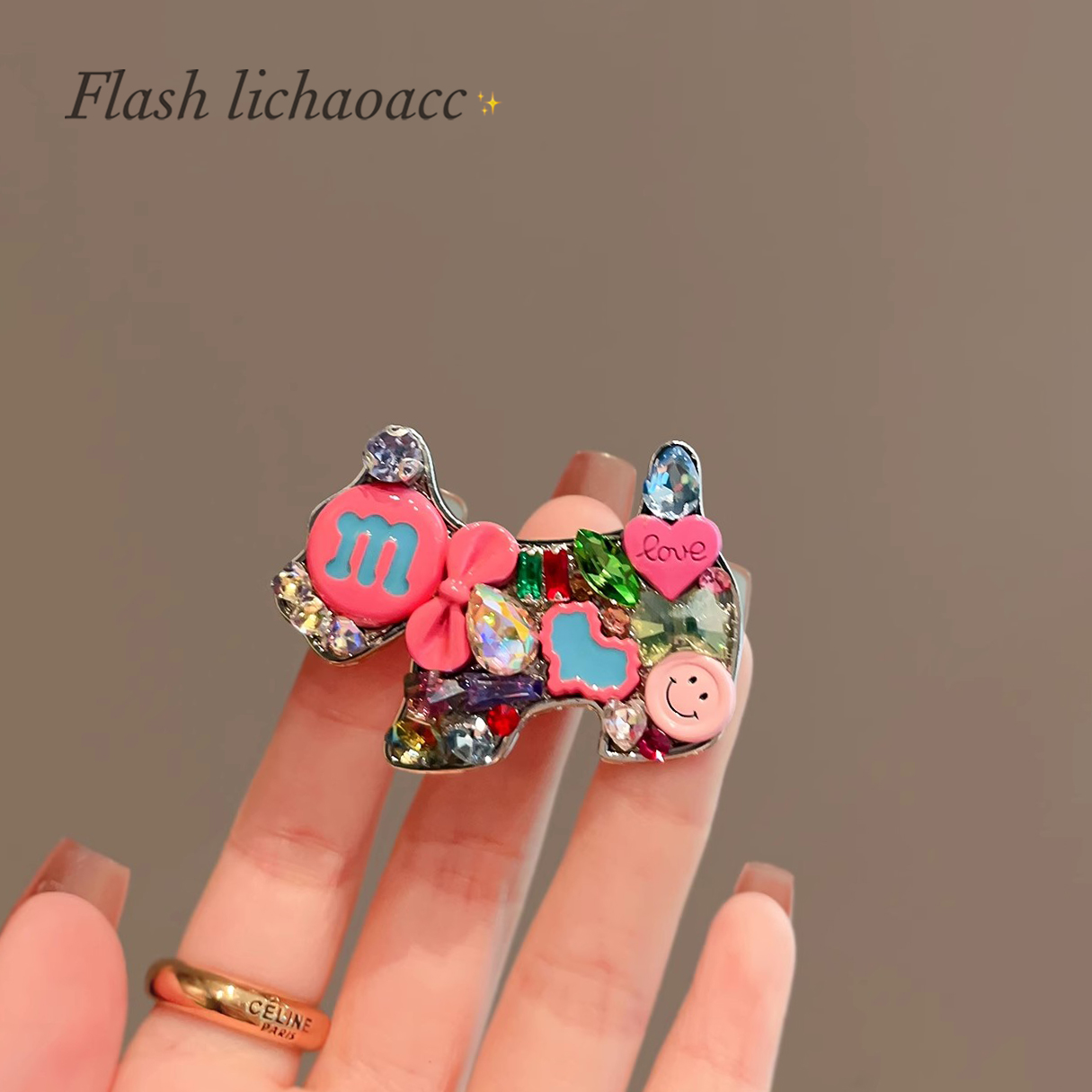 精致水晶锆小狗侧边夹女发饰发卡女韩版女团风发夹前额碎发刘海夹