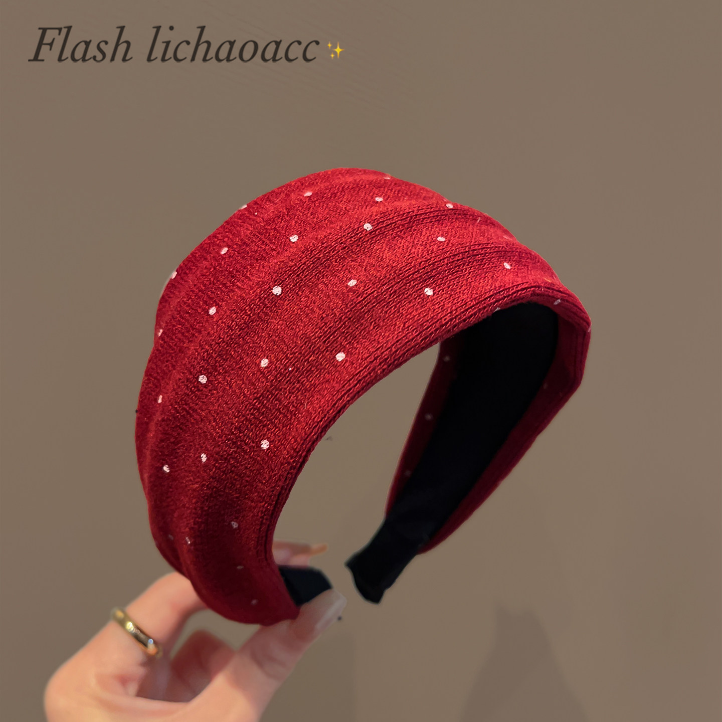 品质红色针织波点宽边发箍韩系百搭气质压发发卡头饰秋冬新款头箍