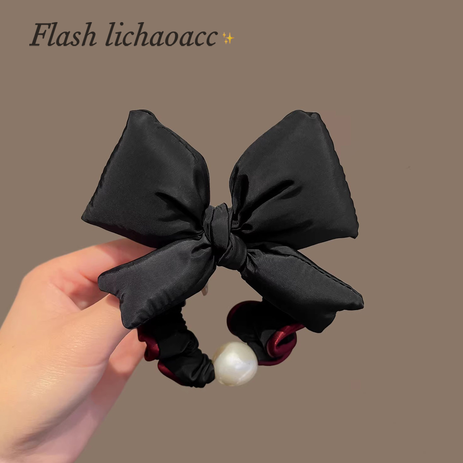 黑色立体蝴蝶结发圈珍珠发饰韩版气质百搭扎马尾肠圈头绳新款发绳,饰品/流行首饰/时尚饰品新,发饰,淘宝优惠券,粉丝福利购,淘宝优惠卷