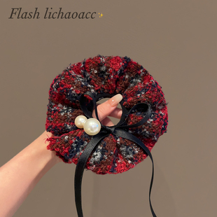 韩系品质混色毛织发圈飘带蝴蝶结双层肠圈头绳秋冬新款扎马尾发绳