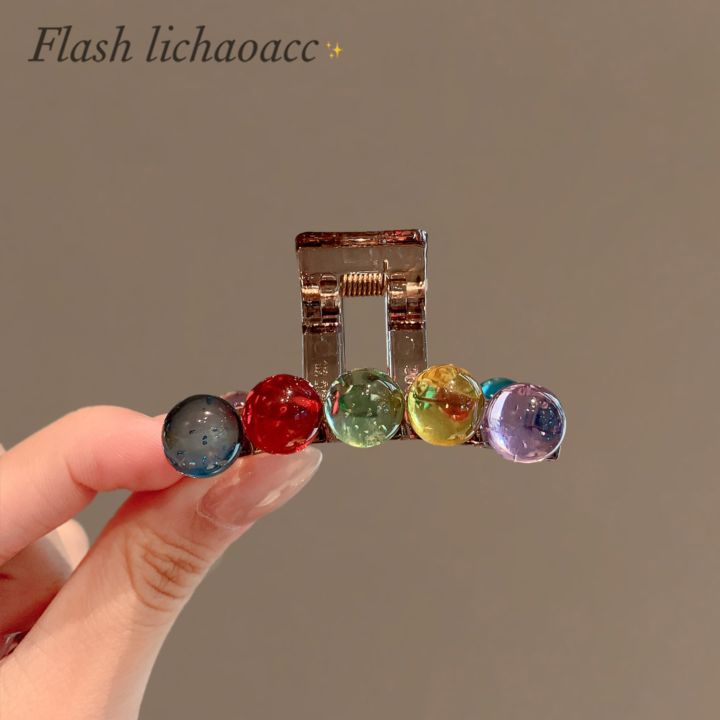 彩色玻璃珠发夹精致韩系半扎发发卡头饰2025新款小号抓夹鲨鱼夹女