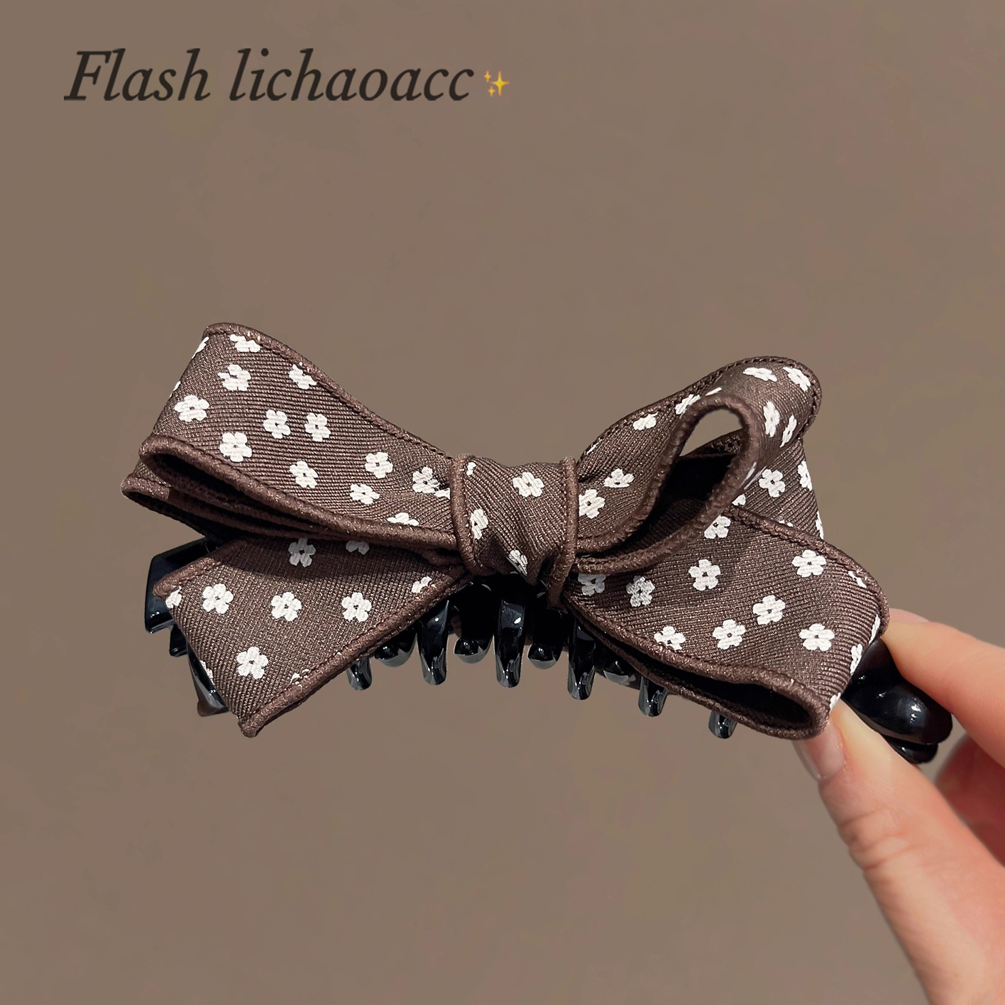 韩系气质百搭发夹头饰咖棕花朵印花蝴蝶结懒人夹秋冬新款香蕉夹女