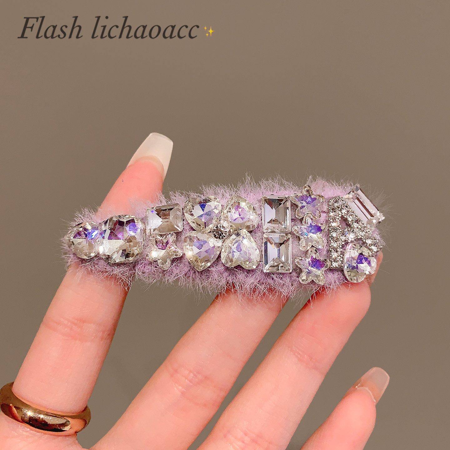 新款紫色毛绒水晶BB夹发夹复古气质水钻精致刘海夹百搭侧边夹发饰,饰品/流行首饰/时尚饰品新,发饰,淘宝优惠券,粉丝福利购,淘宝优惠卷