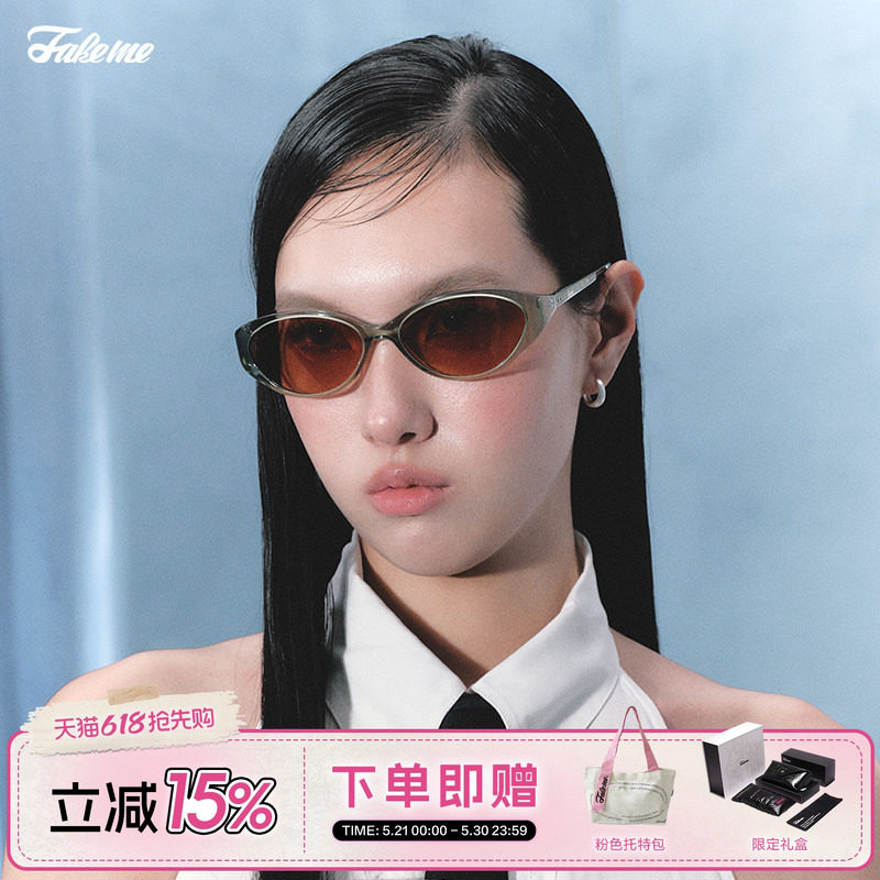 Fakeme质感板材复古墨镜猫眼新款防紫外线女高级感太阳镜男 pony