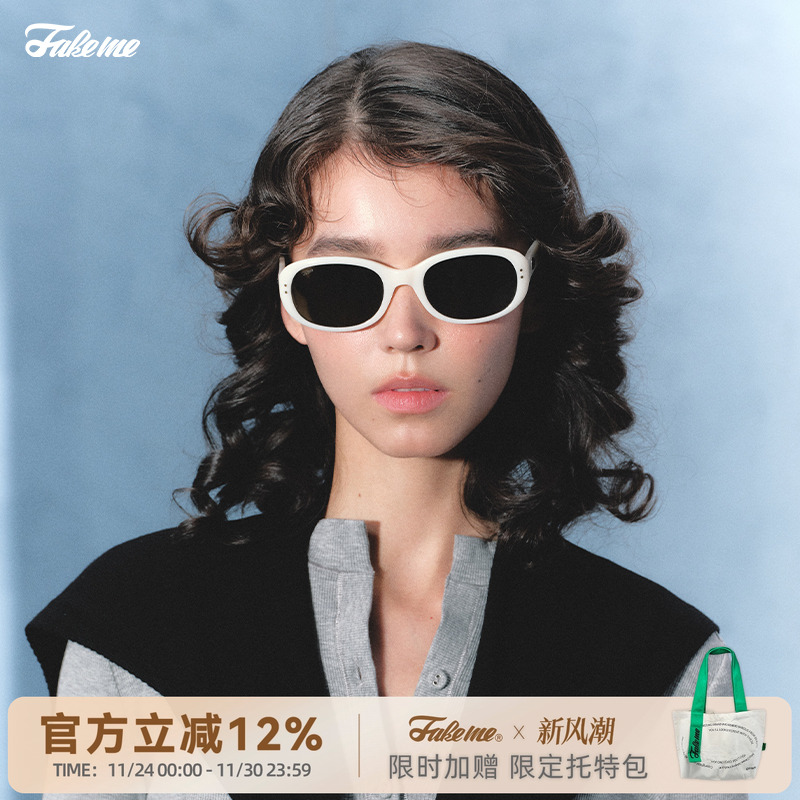 Fakeme板材椭圆框墨镜女防晒