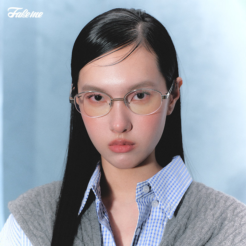 【欢乐社】Fakeme 老钱风半框白月光眼镜 backbone