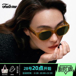 Fakeme 复古板材猫眼太阳镜防紫外线ins风金吉拉longblack