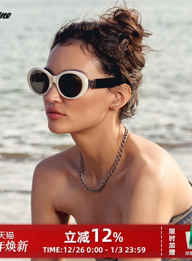 Fakeme椭圆框时尚复古质感板材墨镜防紫外线太阳镜女 monika