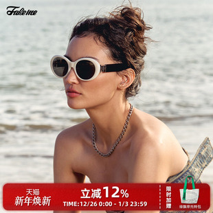 Fakeme椭圆框时尚 monika 复古质感板材墨镜防紫外线太阳镜女