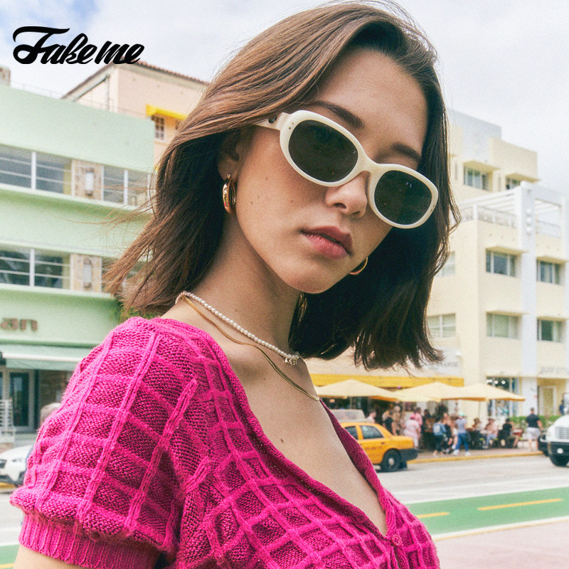 【猫儿严选】Fakeme 板材椭圆框墨镜女防晒出游美式加州风 gossip