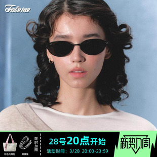 Fakeme复古椭圆框金属墨镜女时尚 米可micro 防晒遮阳太阳镜女款