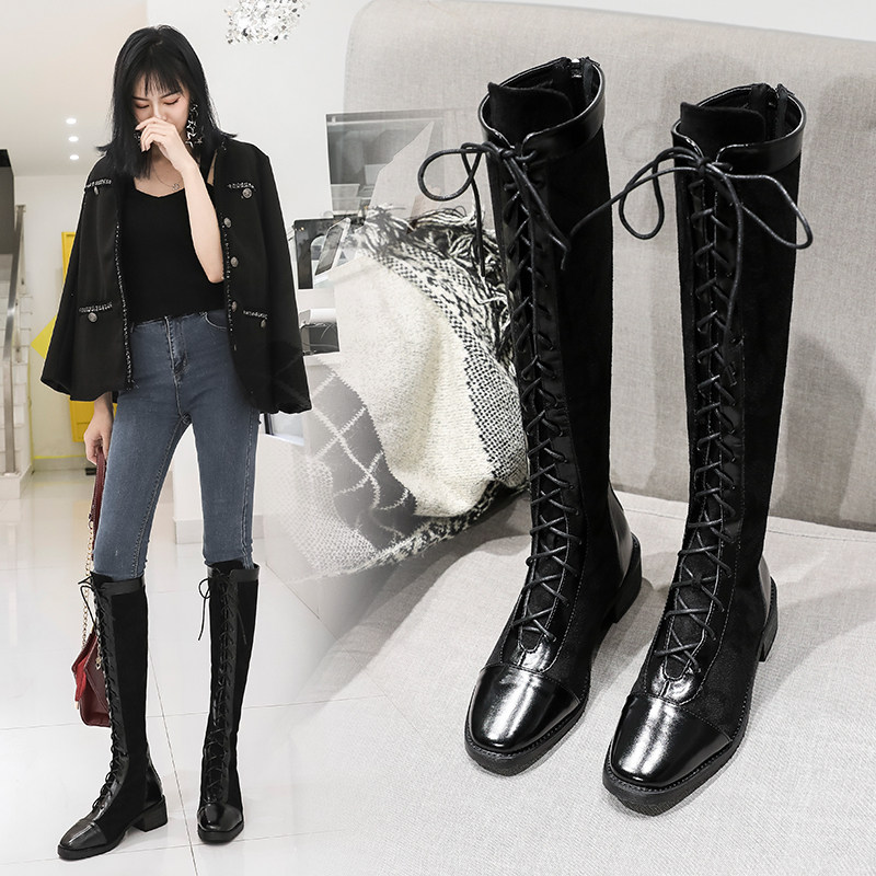拉链高筒骑士靴女绑带2024秋冬新款英伦风鞋长筒网红瘦瘦马丁靴子,女鞋,骑士靴,淘宝优惠券,粉丝福利购,淘宝优惠卷