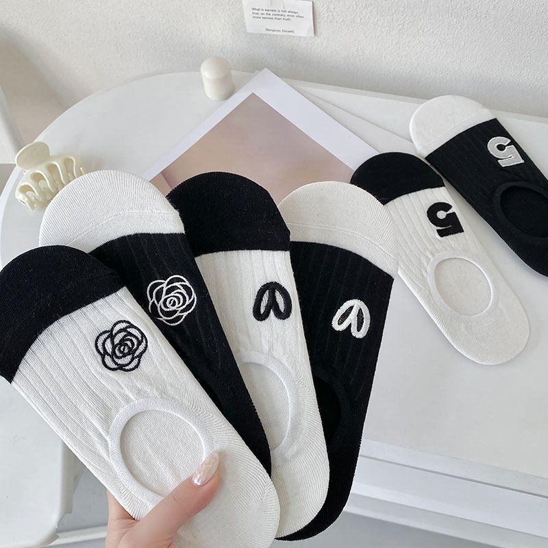 袜子女夏季薄款船袜纯棉吸汗miu风袜子黑白山茶花刺绣隐形袜浅口,女士内衣/男士内衣/家居服,船袜,淘宝优惠券,粉丝福利购,淘宝优惠卷