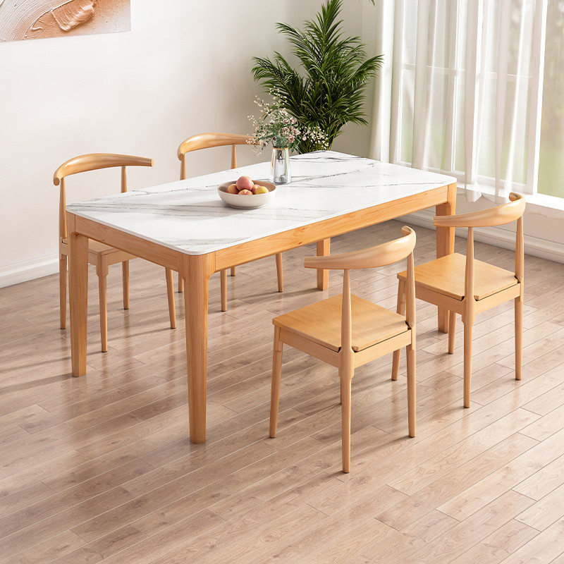 岩板实木餐桌家用小户型现代简约日式客厅长方形新款网红吃饭桌子