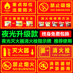 夜光灭火器消防火栓使用方法说明警示标识标志牌禁止吸烟烟火严禁挪动有电危险指示牌墙贴纸重点部位注意防火