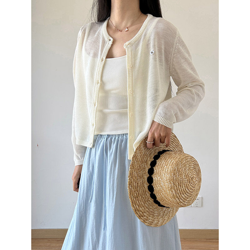 温柔慵懒风冰丝针织开衫女夏薄款长袖防晒外套初秋穿搭