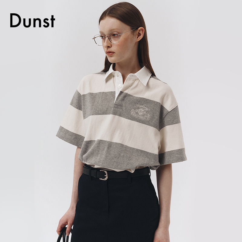 Dunst2023夏季新品网球风橄榄球衫条纹短袖刺绣印花T恤UDTS3B123