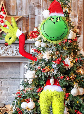 圣诞节装饰品格林奇毛绒玩具grinch绿毛怪公仔搞怪创意圣诞树挂饰