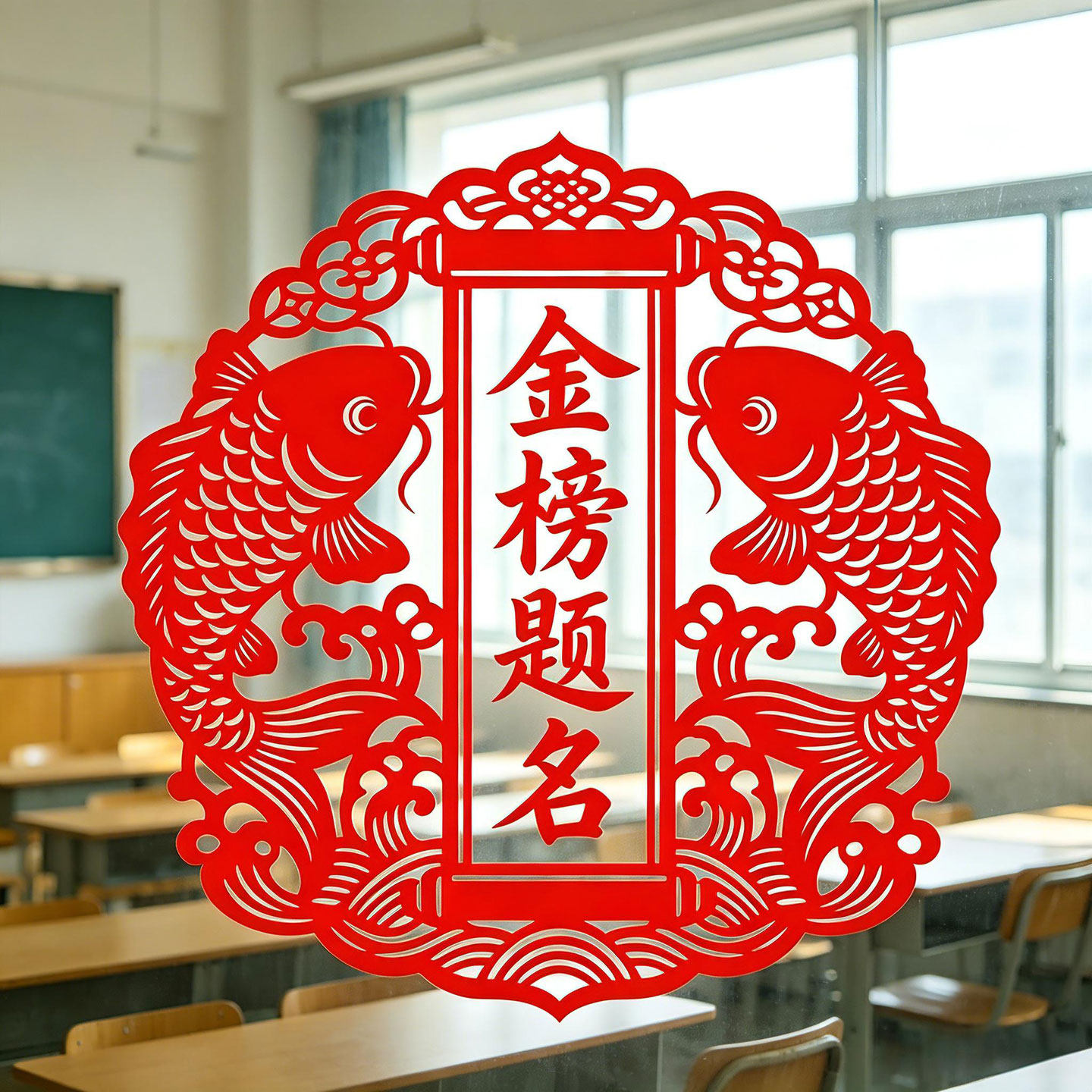 金榜题名窗花剪纸高考加油静电贴纸教室玻璃贴窗贴考试祝愿贴纸图片