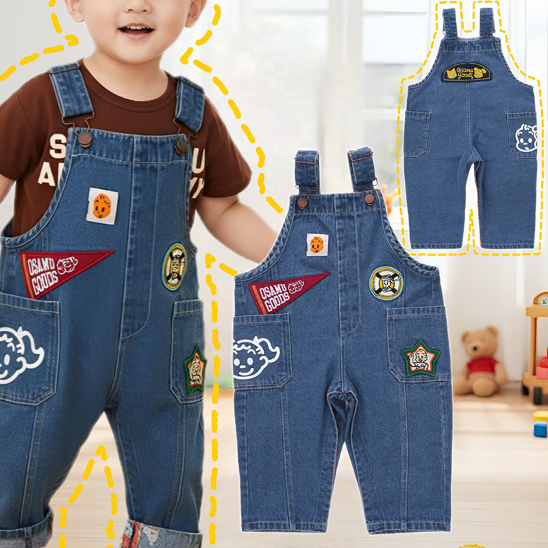 儿童牛仔裤卡通刺绣贴布中小童春秋软牛仔长裤休闲背带裤工装裤,童装/婴儿装/亲子装,裤子,淘宝优惠券,粉丝福利购,淘宝优惠卷