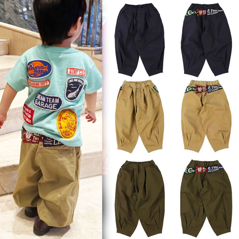 中小童秋款长裤DD卡通企鹅三角旗帜休闲裤宽松哈伦裤儿童工装潮裤