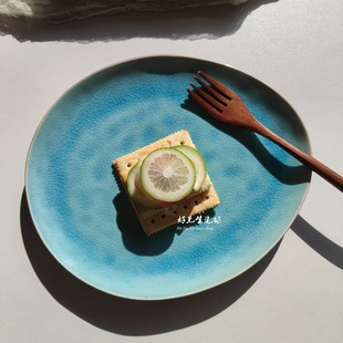 超美天蓝之境！冰裂纹高级感陶瓷盘子西餐盘点心盘菜盘果盘凉菜盘