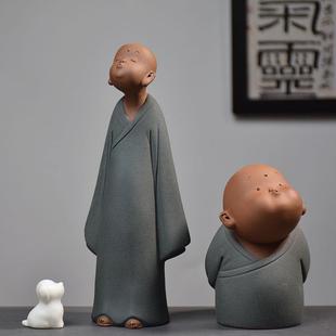 饰品可爱小和尚沙弥茶宠摆设书架丑萌摆件 创意禅意紫砂陶瓷家居装