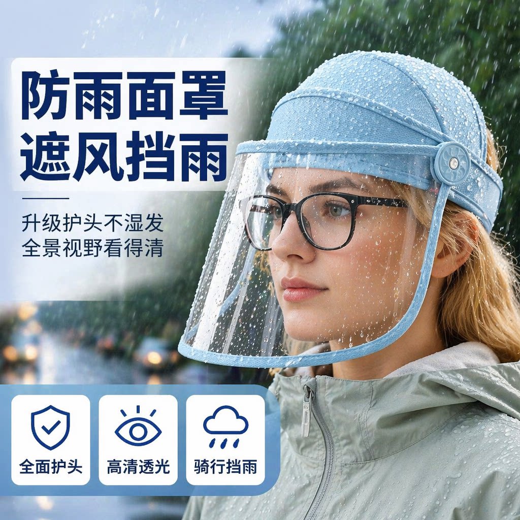 骑车防雨面罩下雨天专用神器遮雨帽轻便护脸高清透明防风沙大帽檐