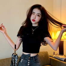 短袖t恤女短款修身ins潮网红纯棉黑色2023新款紧身露脐上衣夏季
