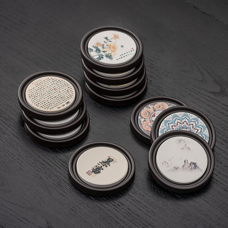 创意中式国风吸水茶杯垫陶瓷隔热垫防烫电木功夫茶具配件茶道茶托