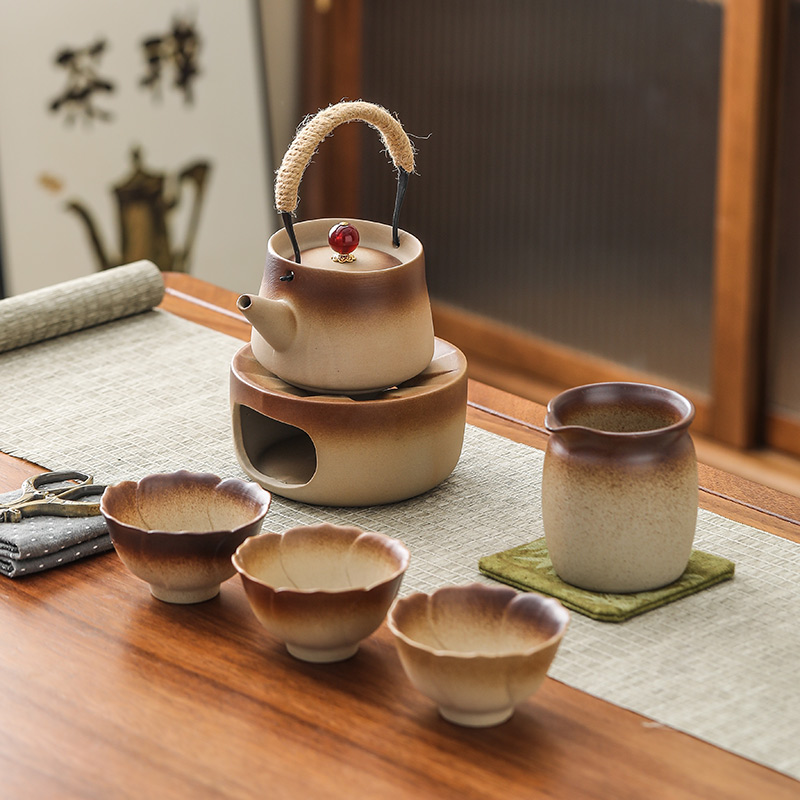 盆艺源复古提梁壶粗陶泡茶壶套组