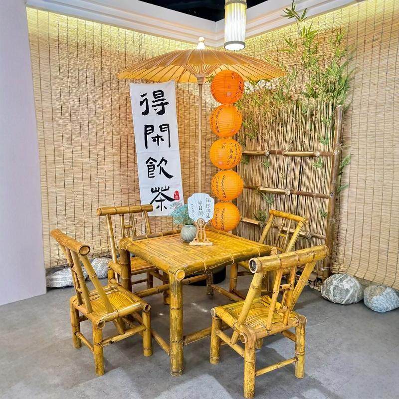 户外庭院竹桌椅组合商用竹子桌椅火锅店竹桌竹椅老式竹制桌椅茶几