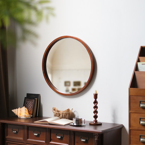 闻森简约圆镜民宿实木壁挂装饰镜