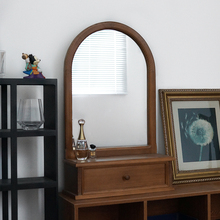 闻森家居化妆镜收纳盒一体桌面上复古镜中式实木主卧梳妆台式镜子