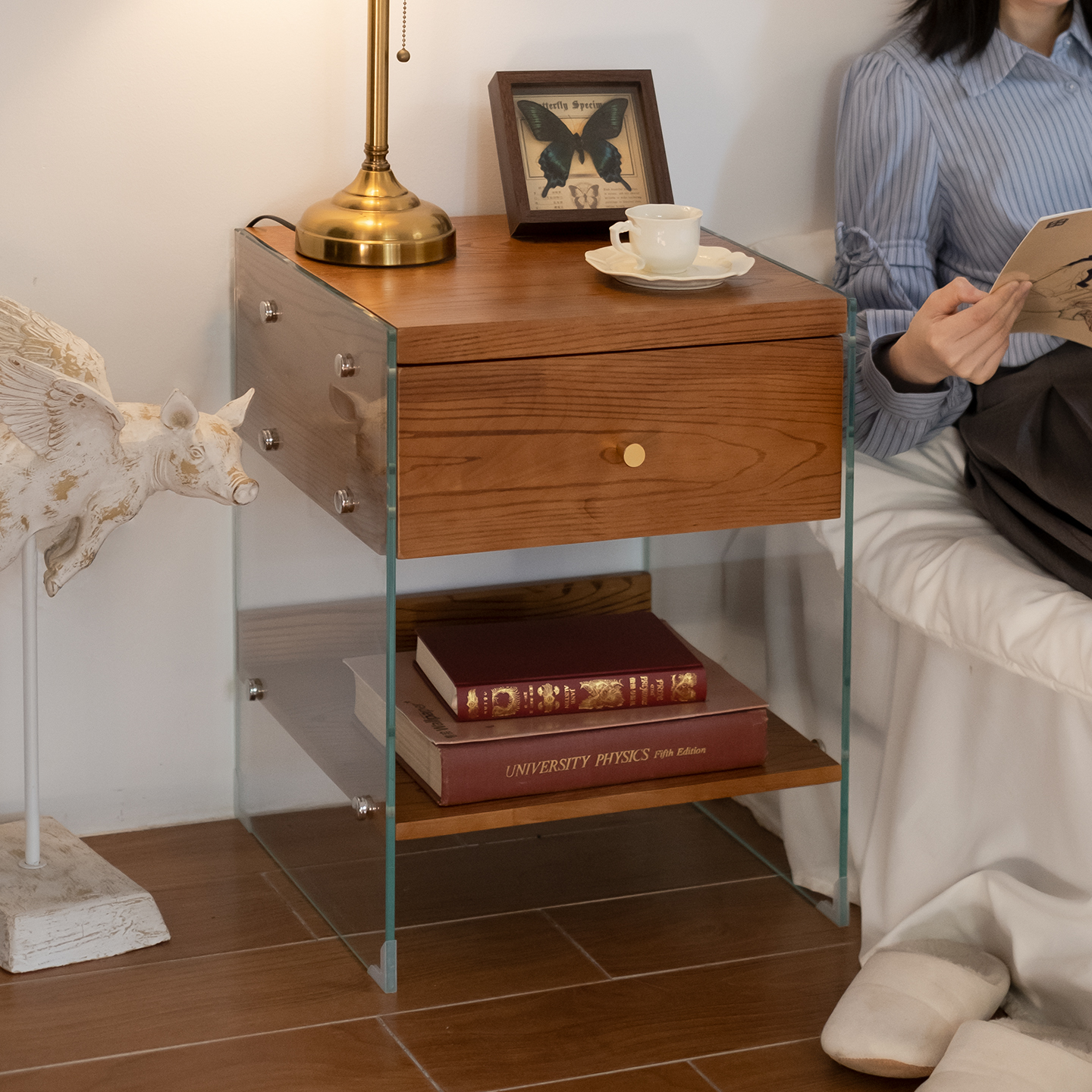 可移动实木床头柜子简约卧室现代