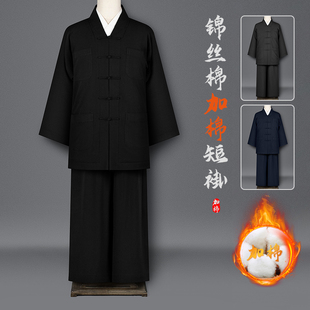 冬季僧服高档锦丝加棉短褂黑色深灰色小褂保暖棉袄出家僧人和尚衣