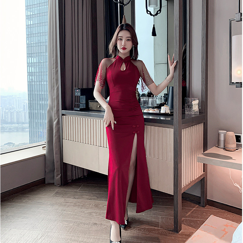 复古旗袍连衣裙女新款包臀性感夜总会佳丽晚礼服裙足浴技师工作服