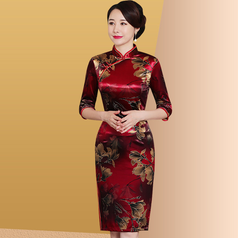 婚礼妈妈礼服连衣裙春秋洋气旗袍中老年女喜婆婆婚宴装结婚庆高贵