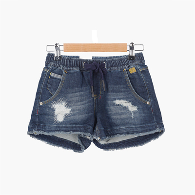 专柜夏季女款松紧腰杜夫毛圈布乱针洗水运动休闲特小码牛仔短裤女