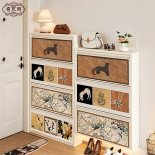 超薄极窄中古风鞋柜收纳柜一体靠墙家用门口入户玄关室内外高级感