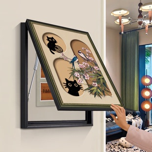 电表箱装饰画中古风复古配电箱挂画轻奢高级感遮挡强弱电箱盒竖版