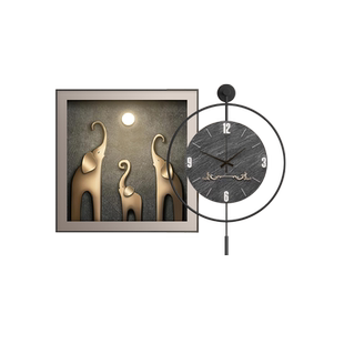 大象餐厅墙面挂饰钟表客厅2026新款轻奢高级感挂画墙上艺术挂件