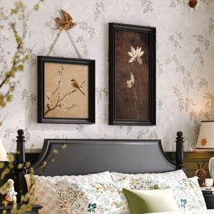 床头卧室挂画中古风装饰画主卧房间法式复古油画花鸟宋式美学壁画