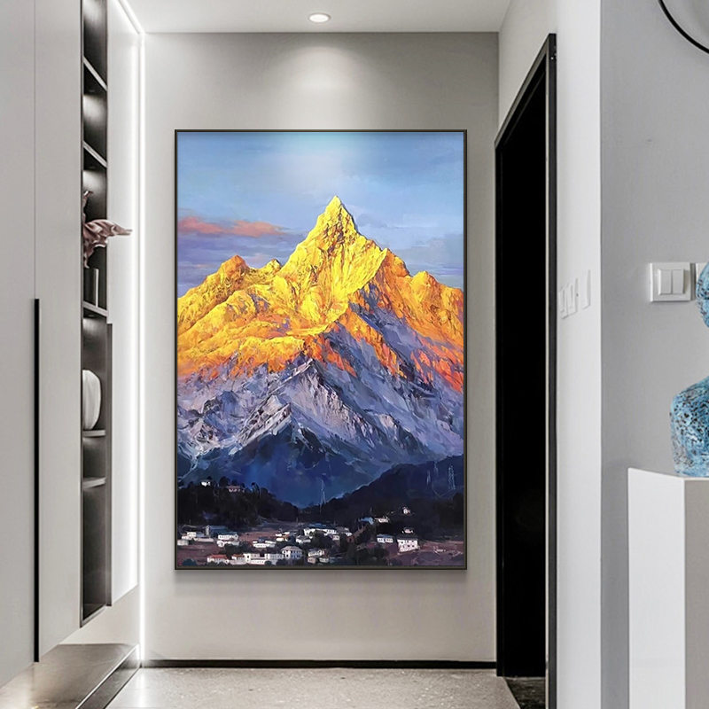 日照金山手绘油画玄关装饰画轻奢高级感正对门入户画挂画大芬村,家居饰品,现代装饰画,淘宝优惠券,粉丝福利购,淘宝优惠卷
