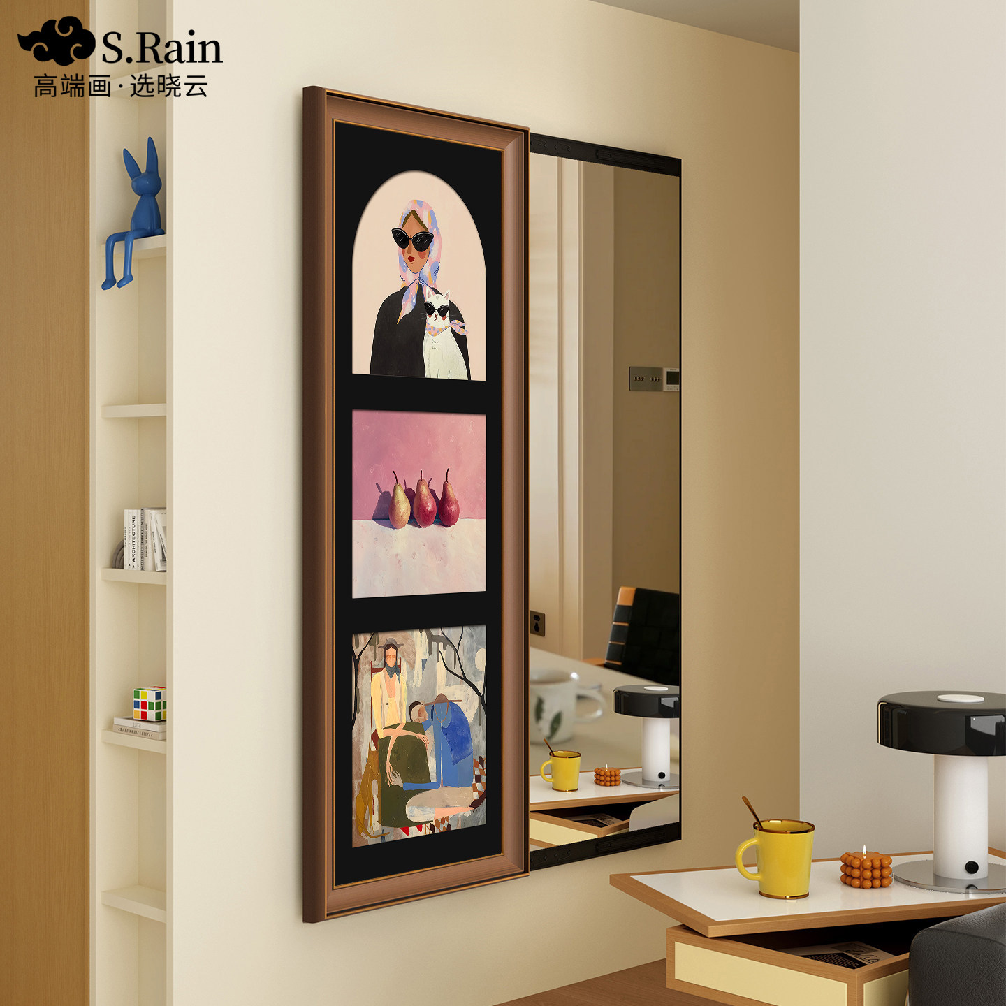 中古风可推拉全身镜隐藏式穿衣镜隐形装饰画暗藏式玄关镜子壁挂画,家居饰品,现代装饰画,淘宝优惠券,粉丝福利购,淘宝优惠卷